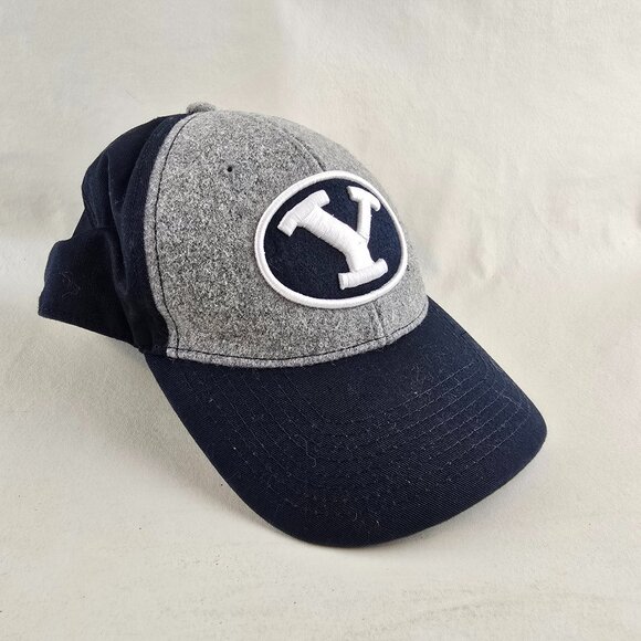 BYU Hat Blue Gray Adjustable Strapback Champion Authentic Wool Baseball Cap - Picture 1 of 9